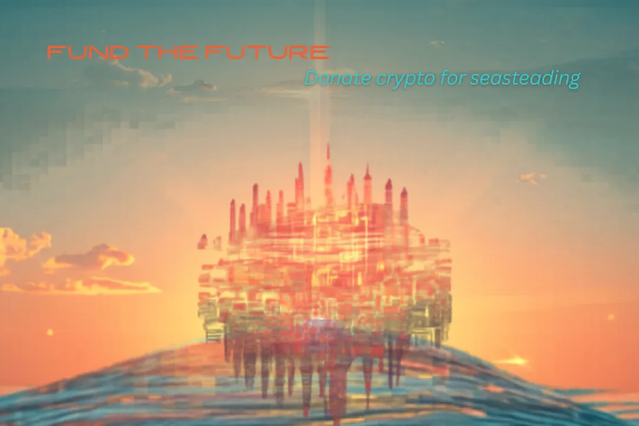 AI generated image of a city sitting on top of an ocean wave with the sun setting behind.